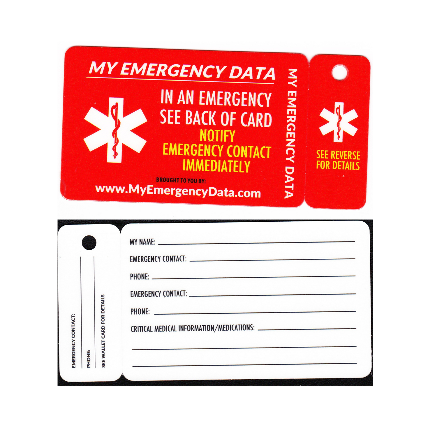 Emergency Key Tag and wallet Card